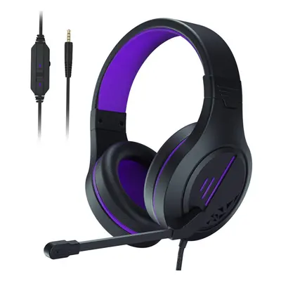 (Purple) Gaming Headset 3.5mm Audio Interface Omnidirectional Noise Isolating Flexible Microphon