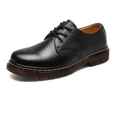 (Black, UK 9=EU 43=265 mm) Men's Martin Boots 3-Eye Black Smooth Oxford Sole Leather Shoes Class