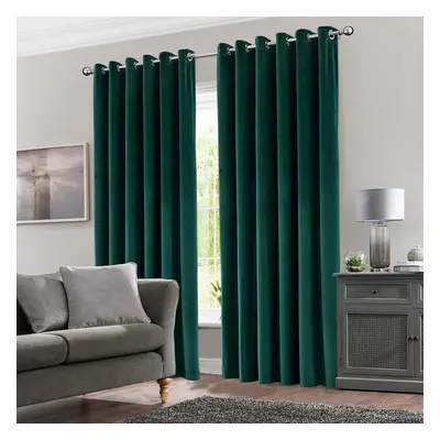 (66" x 90"_(168cm x 228cm), Green) Velvet Curtains Ring Top Eyelet Curtain Pair with Tiebacks