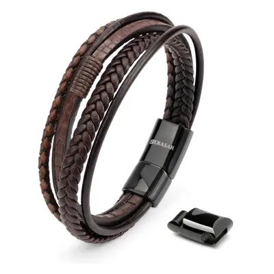 (Brown, 23cm) SERASAR|Men's Premium Leather Bracelet "Wild"