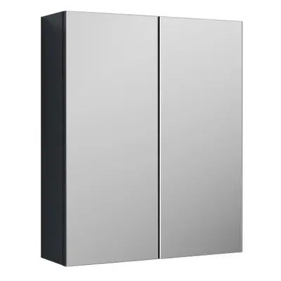 Wall Hung Door Bathroom Mirror Cabinet - 600mm - Soft Black