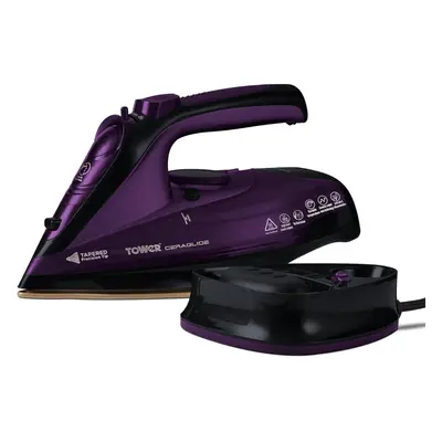 (Purple) Cordless steam iron with ceramic soleplate and variable steam function, watts