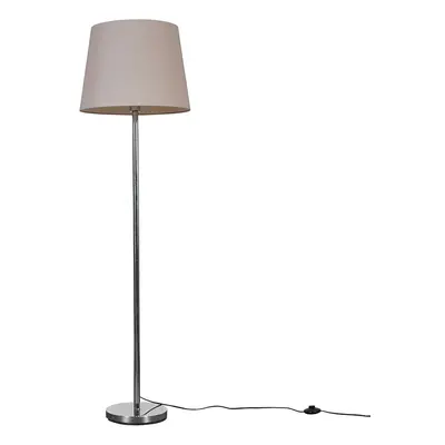 Modern Polished Chrome Metal Standard Floor Lamp with a Pink Tapered Shade