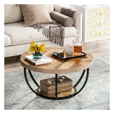 Tribesigns Round Coffee Table, Industrial 2-Tier Circle Coffee Table