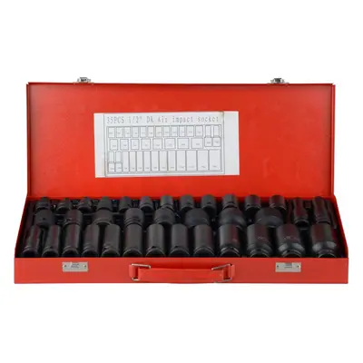 35pcs 1/2" Drive Point 8-32mm Metric Deep Impact Socket Set Car Garage Tools