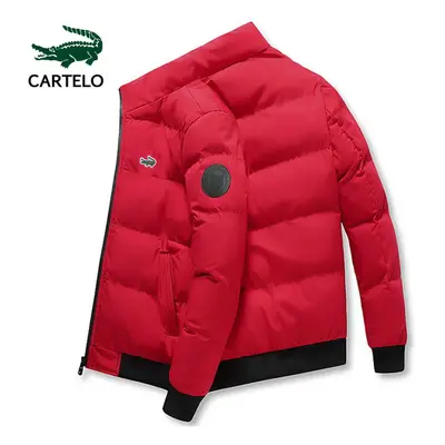 (red, M) Cartelo Down Cotton Jacket Embroidery Men&apos;s Coat Stand Collar New Winter Cotton Ja