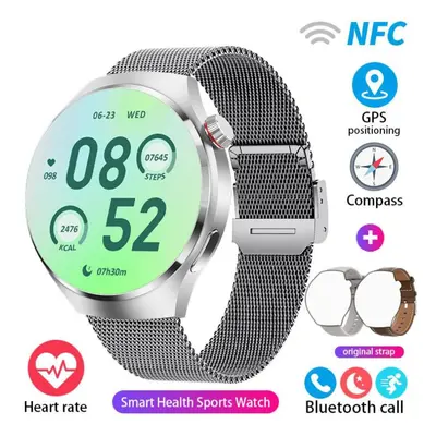 (silver, Three kinds of straps) For Android Watch Pro Nfc Smart Watch Men Gps Tracker Amoled 360