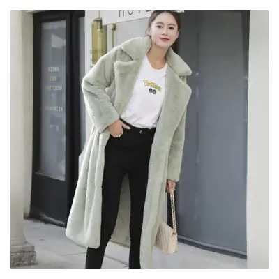 (green, XL) Women Winter Warm Faux Fur Coat Thick Women Long Coat Turn Down Collar Women Warm Co