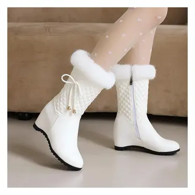 (white, 43) Winter White Real Hair Women &apos;s Snow Boots Fashion Warm Plush Boots Ladies Roun