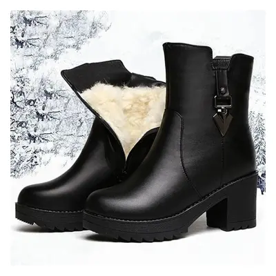 (black, 36) Women Boots Winter Boots Thick-heeled Shoes Cotton Boots Keep Warm Ankle Boots Non-s