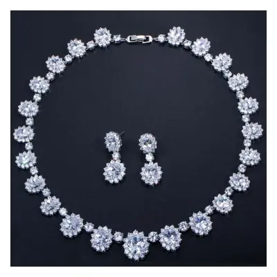 (silver) Cmm High Quality Emerald Color Zirconia Women&apos;s Party Jewelry Earrings Necklace Se