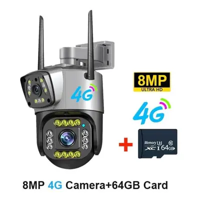 (8MP 4G 64G Card) New 8mp 4k Dual Screen Camara 4g/wifi Ip Camera Monitor Smart Home Outdoor Wat