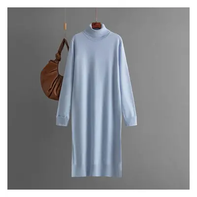 (light blue, One Size) Fall Winter Lazy Wind Loose High Collar Sweater Suit Women&apos;s Long Sl