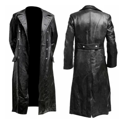 (black, XXXXXL) Men&apos;s Classic Military Uniform Officers Black Leather Trench Coat