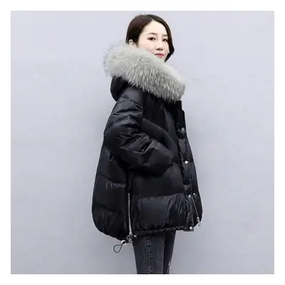 (black, XXL) Women&apos;s Fashion Winter Down Cotton Jacket Splicing Commuter Leisure Oversized 