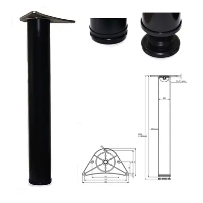 3 x 1100mm Adjustable Black Breakfast Bar Worktop Support Table Leg 80mm