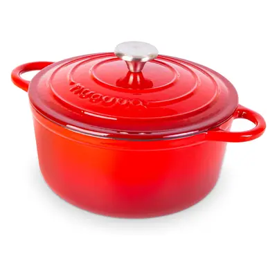 (5-Quart - Deep, Red) Cast Iron Pot with Lid â Non-Stick Ovenproof Enamelled Casserole Pot, Ov