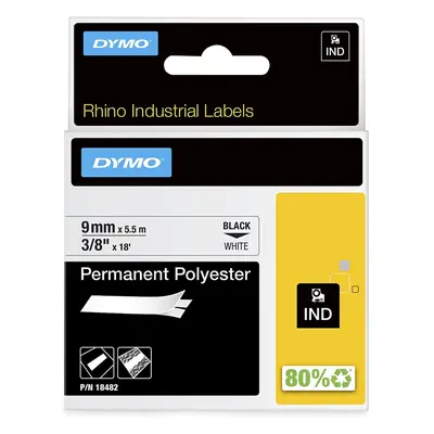 DYMO Rhino Industrial Polyester Labels, mm x 3.5 m, Black Print on White, Self-Adhesive