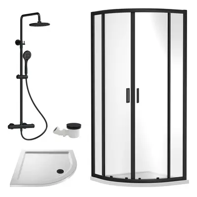 Ruwa Shower Enclosure Bundle - Quadrant Enclosure, Tray, Round Shower Kit & Waste - White/Chrome