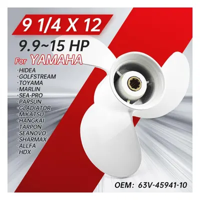 Aluminum Alloy White Screw Propeller For Yamaha 9.9hp 15hp Outboard, Blades, Spline Tooth, 9-1/4