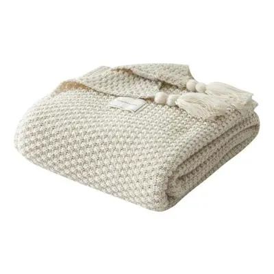 (beige, 150x200cm) Solid Color Wool Knit Plaid Blanket With Tassel Super Soft Bohemia Throw Blan