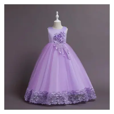 (purple, (11-12T)) Summer Tulle Flower Girls Dress For Wedding Party Child Princess Pageant Long