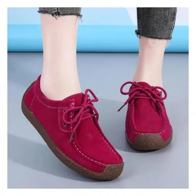 (red, 37) Suede Leather Women Casual Shoes Lace Up Flats Sneakers Women Moccasins Designer Loafe