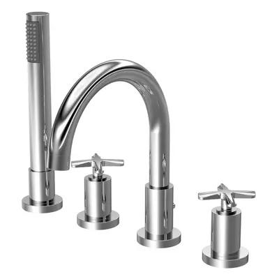 Connect Tap Hole Bath Shower Mixer Tap with Crosshead Handles & Shower Kit - Chrome - Balterley