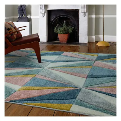 (Extra Large 200x290cm) Sketch Diamond Geometric Rugs in SK04 Pastel Multi