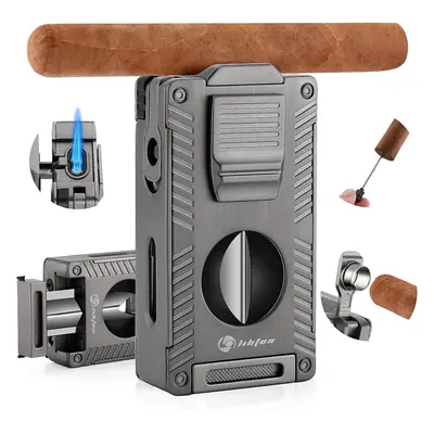 Cigar Torch Lighter, All-in-1 Cigar Lighter Built-in Cigar Holder Cigar Punch Cigar Draw Enhance