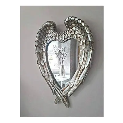 HomeZone Vintage Retro Shabby Chic Heart Shaped Large Angel Wing Wall Mirror Feather Effect Wall