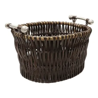 JVL Vertical Weave Oval Log Basket with Metal Handles