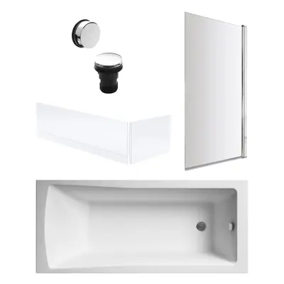 Square Single Ended Bath, Square Screen, Panels and Chrome Waste - x 700mm