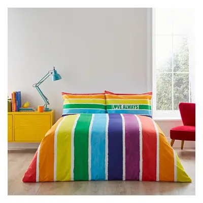 (Double, Multicoloured) Pride Rainbow Coloured Love Always Duvet Cover Set Duvet Cover & Pillowc