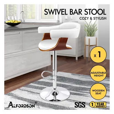 ALFORDSON 1x Bar Stools Joan Kitchen Swivel Chair Wooden Leather Gas Lift White