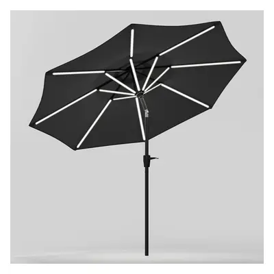 (Dark Grey) Large Solar Powered LED Patio Umbrella for Outdoor Garden Patio