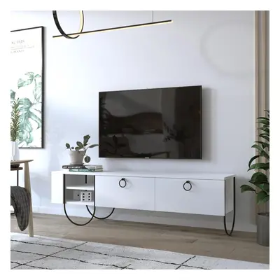 FWStyle Scratch Resistant Large Door TV Unit Open Shelf Painted White