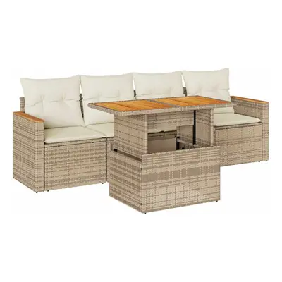 (beige and cream) vidaXL Piece Garden Sofa Set with Cushions Black Poly Rattan Acacia