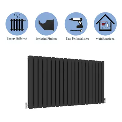 (Double, 600x1180mm) Black Oval Tube Designer Radiator