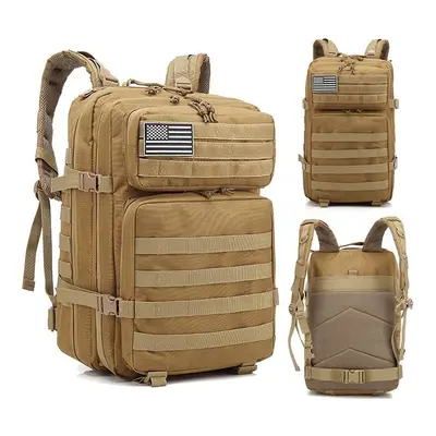 (Khaki) 50L Man/Women Hiking Trekking Bag Military Tactical Backpack Army Waterproof Molle Bug O