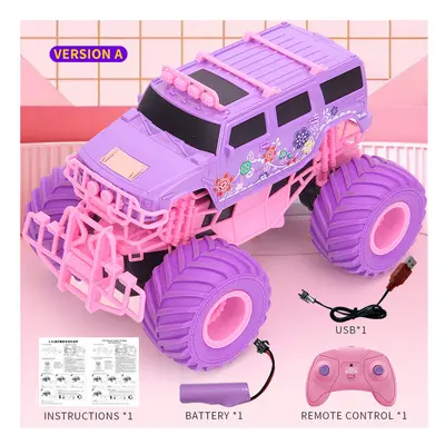 (Version A) Pink RC Car Electric Drive Off-Road Big Wheel High Speed Purple Remote Control Truck