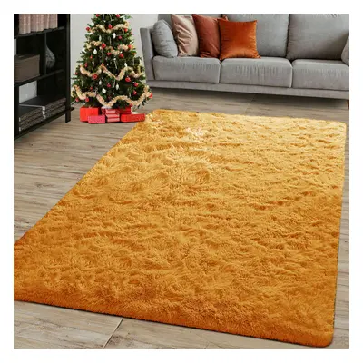 (Ochre, X cm) Fluffy Rugs Anti-Slip Large Shaggy Rug Super Soft Mat Living Room Bedroom Carpet