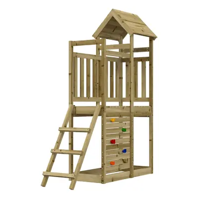 (solid impregnated pinewood) vidaXL Play Tower Climbing Frame with Ladder and Rockwall Kids Soli