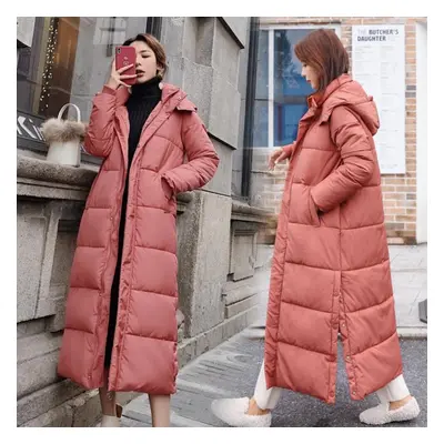 (brick red, L) Women&apos;s Down Jacket Winter New Long Fashion Hooded Thick Loose Warm Padded C