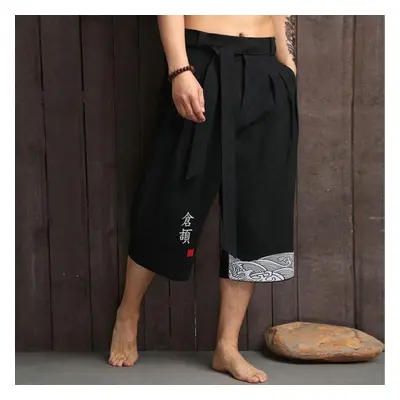 (black, 4XL) Japanese Kimono Traditional Pants Men Asian Clothing Bath Pant Casual Loose Male Ja