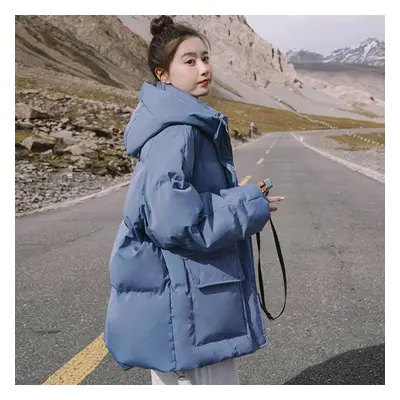 (blue, XL) Winter Women Bread Cotton Down Coat With Hooded Oversized Warm Thicken Streetwear Wom