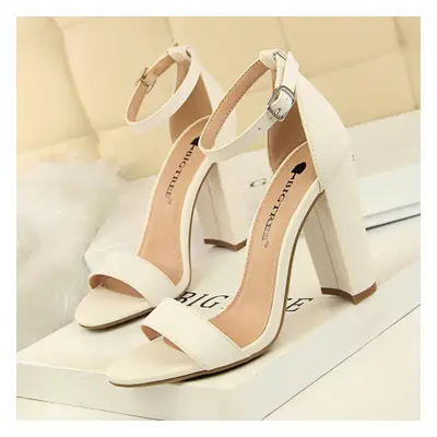 (white, 41) Bigtree Women&apos;s Summer High Heels Fashion Simple Thick Heel High Heel Nightclub