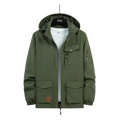 (green, L) Fashion Spring Jacket Men&apos;s Loose Plus Size Autumn Multi Pocket Jacket Can Take 