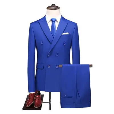 (royal blue, S) Fashion Men&apos;s Business Double Breasted Solid Color Suit Coat / Male Slim We