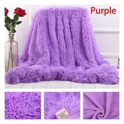 (purple, 160x200cm) Soft Faux Fur Coral Fleece Blanket Winter Warm Fuzzy Shaggy Fluffy Blanket C